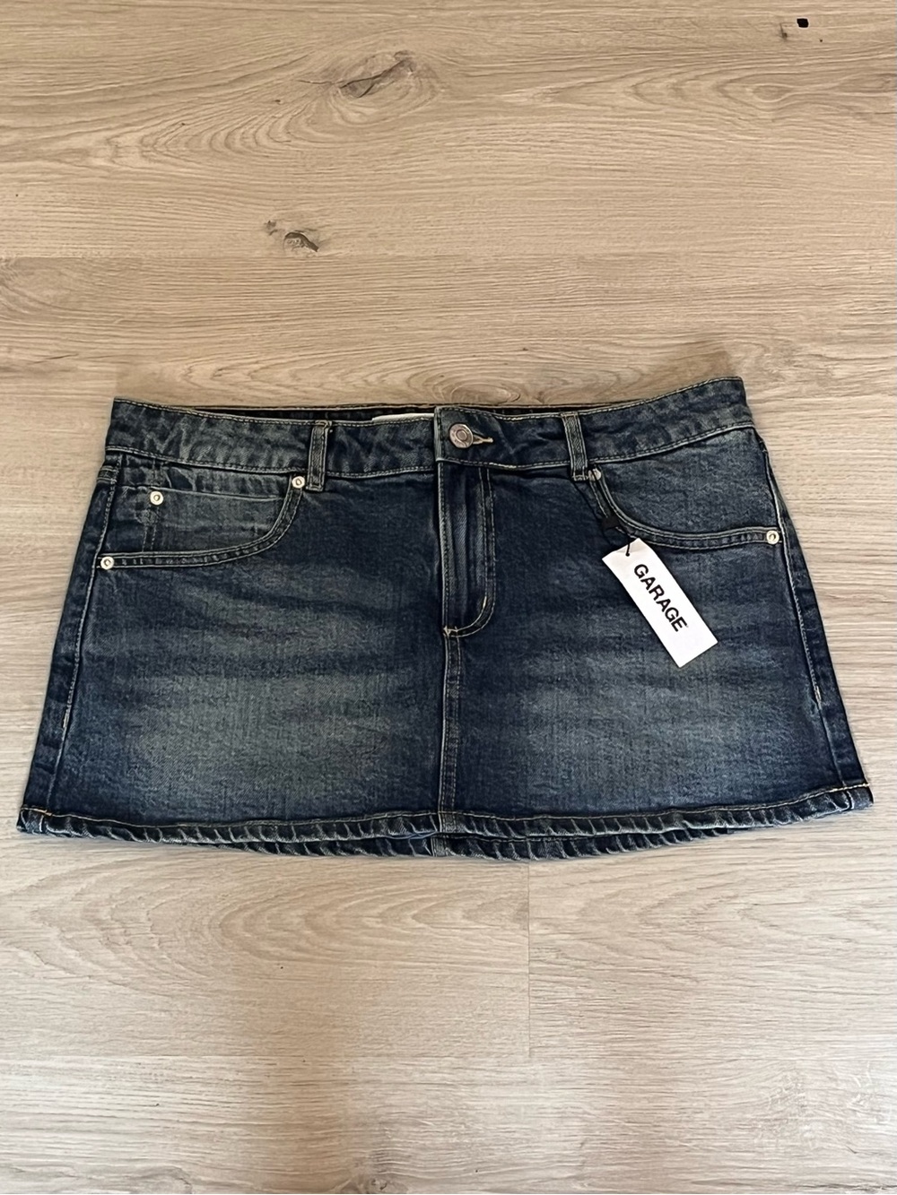 BRAND NEW GARAGE Denim Mini Skirt 
Dark Wash